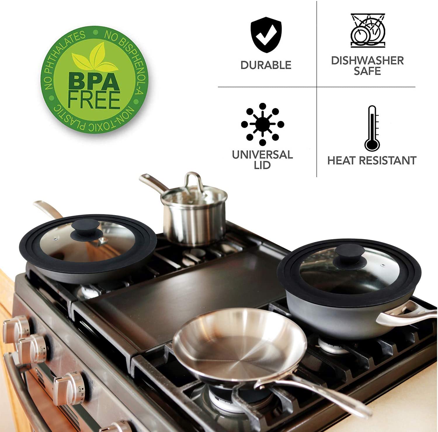 Tapa Universal De Vidrio Con Borde De Silicona Para Ollas | Envío Gratis