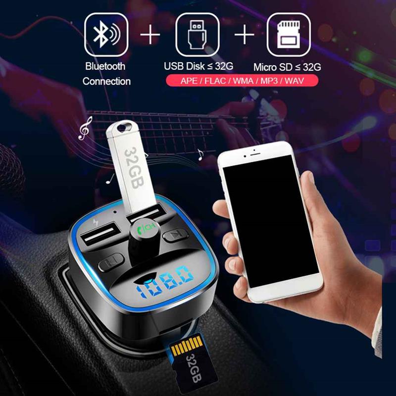 Transmetteur FM de voiture T25, chargeur de voiture, Bluetooth, lecteur MP3, Navigation vocale intelligente, 12-24 V
