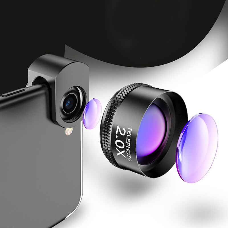 4-In-1 Draagbare 180 ° Fisheye + 120 ° Groothoek + 20X Macro + 2.0X Teleconverter lens Kit Met Clip Voor Mobiele Telefoon
