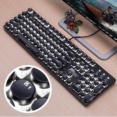 104 Keys Retro Steam Punk Gaming White Light Mechanical Keyboard Round Keycap LED Illuminate Glowing Backlight USB Wired Gamer: 4 / Black Switch