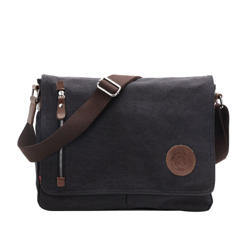 Canvas tas heren schoudertas crossbody tas casual retro messenger reistas: Zwart