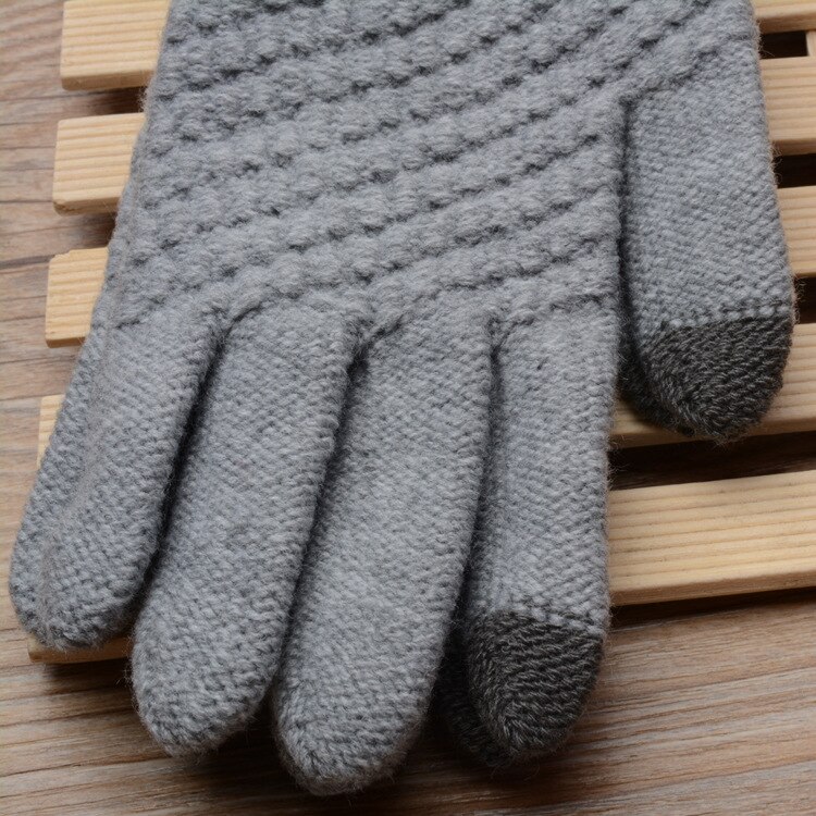 Guantes cálidos de invierno para pantalla táctil para hombre y mujer, de Cachemira fría, lana gruesa, de punto, para dedo completo, de Año