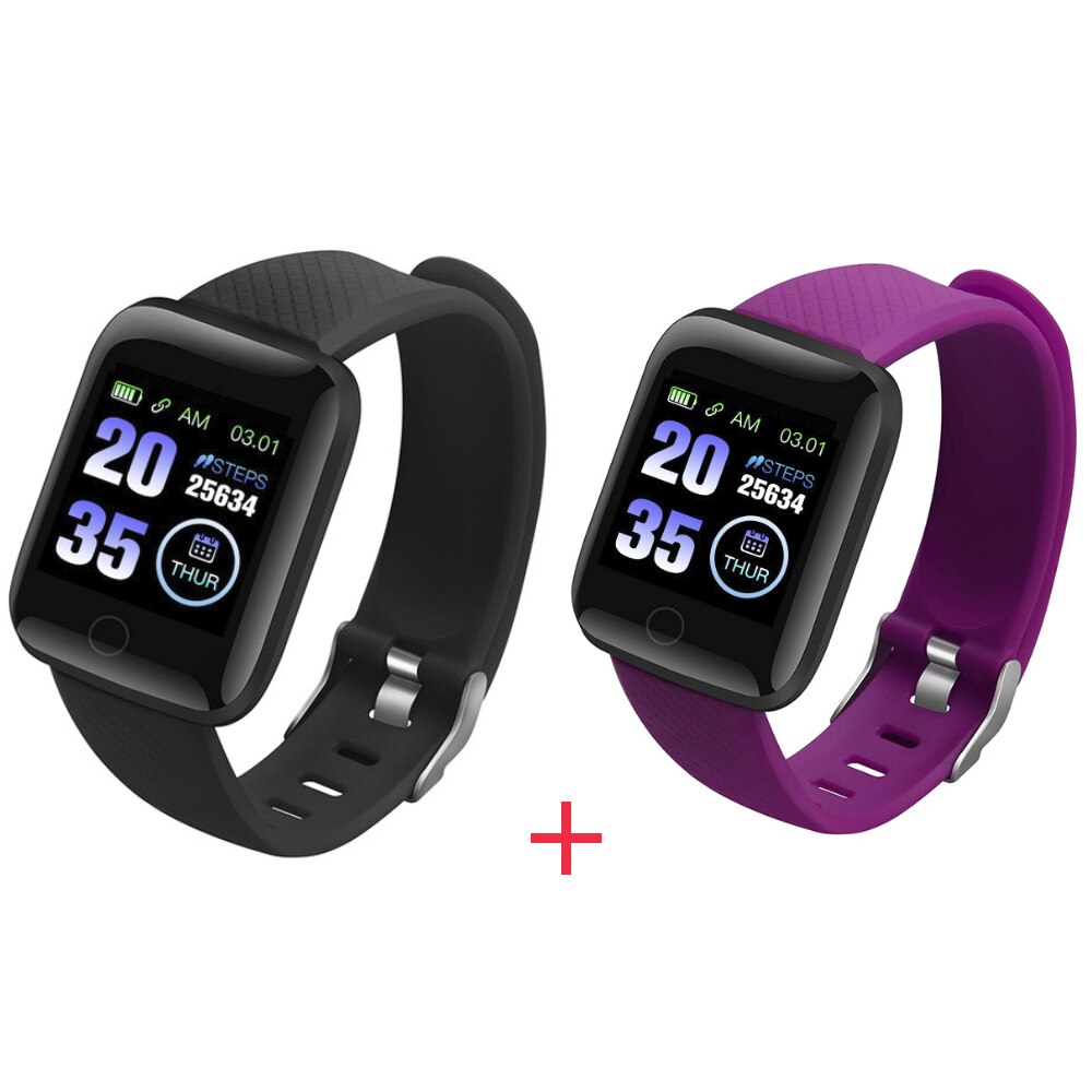 D13 Smartwatch Fitness Tracker Smartband Activity Wristband Bluetooth 116 Plus Bracelet Heart Rate Monitor Men Women: 1Black 1Purple