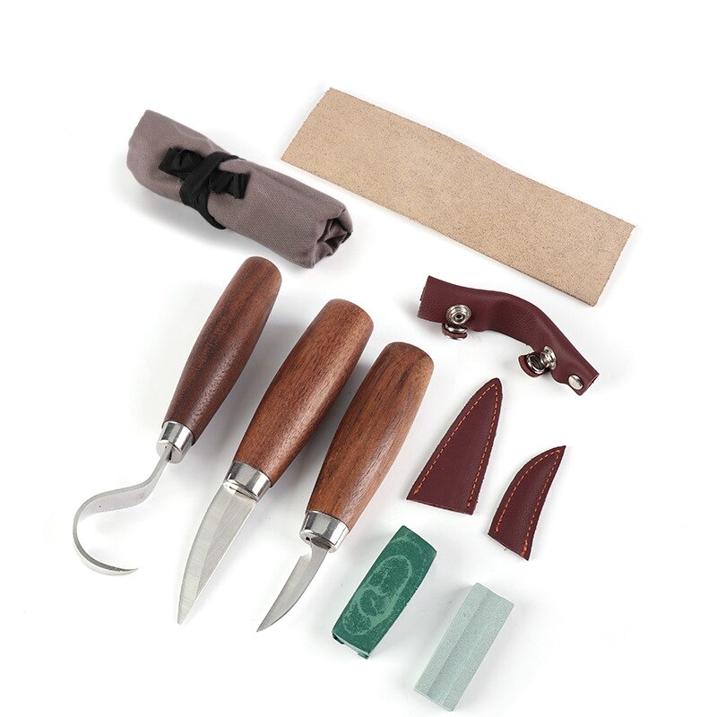 10Pcs Wood Carving Set Wood Carving Kit Include Hook Knife, Whittling Knife, Detail Knife, Knife Sharpener,Scabbard: Default Title