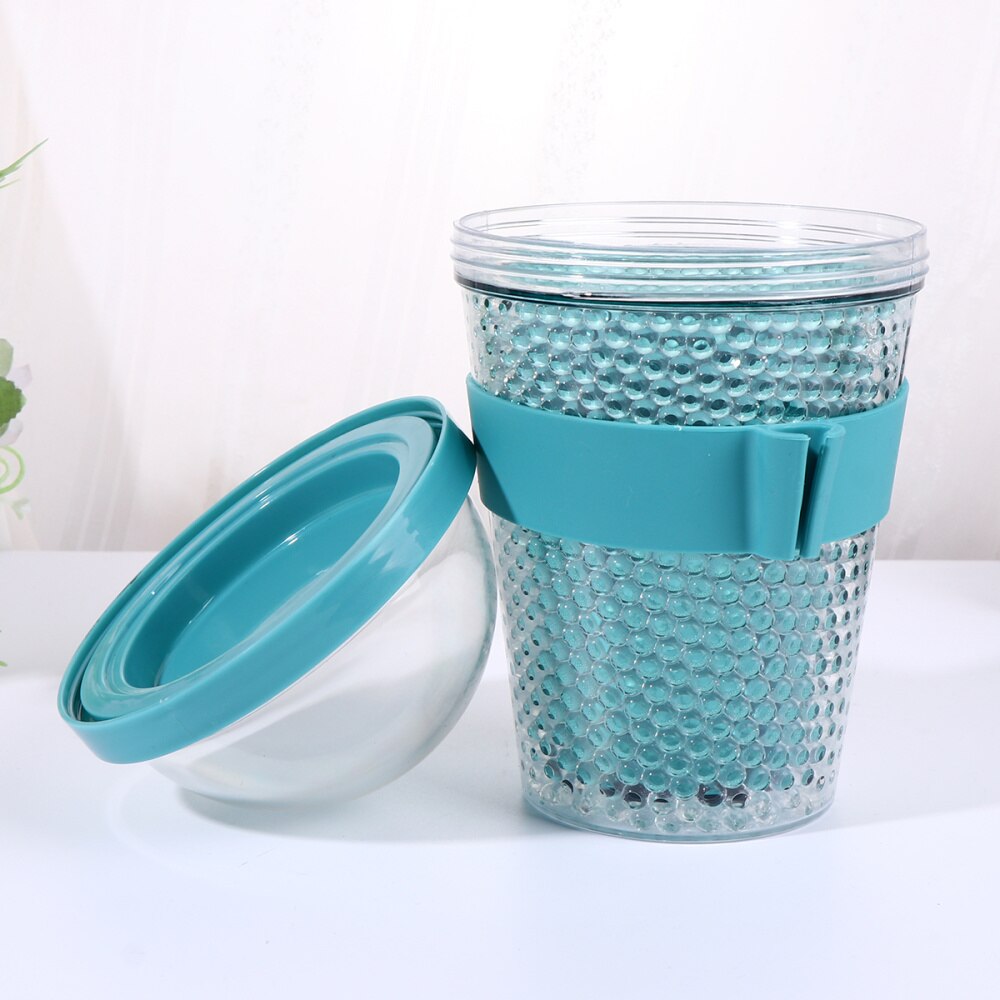 1pc Reusable Double Layer Yogurt Cup Cup Portable Cup Large Capacity Tea Cup with Lid and Spoon (Random Color, 360ml)