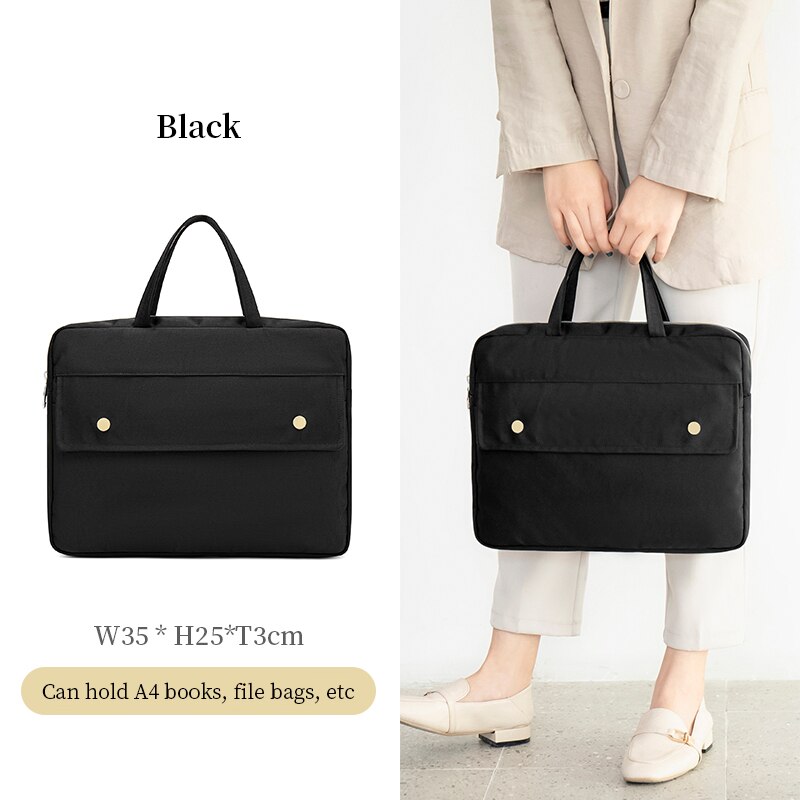 Woman Briefcase Waterproof Laptop Bag A4 File Handbag Briefcases Men Brief Cases Women's Business Office Portable Document Bags: Black