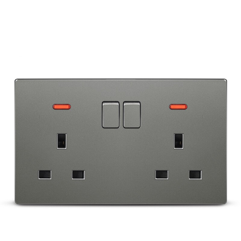USB Wall Socket 3 Pins UK Standard Outlet 13A 110V-250V Socket 2.1A Dual USB Plug Charger Ports Double Wall Power Gray Plastic: Dual Socket
