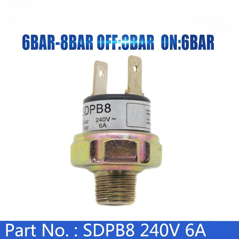 SDPB8 240V 6A 6BAR-8BAR OFF 8BAR ON 6BAR Air Compressor Pressure Control Switch Valve Horn