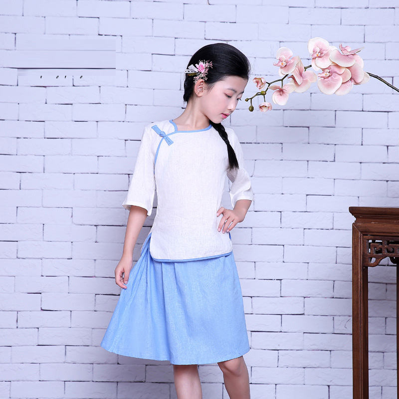 Nuovi Bambini Cinese Antico Abbigliamento Studente Ragazze Tradizionale Cinese Ming Abiti Lolita costume impostato superiore + gonna