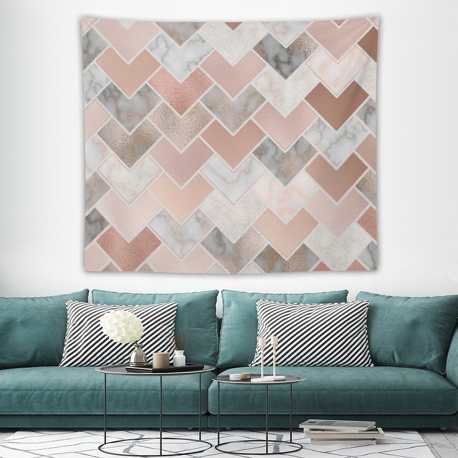 Rose Gold Marble Geometric Tapestry Wall Hanging Decor Polyester Table Cover Yoga Beach Towel Rose Gold Marble Geometric Abstrac