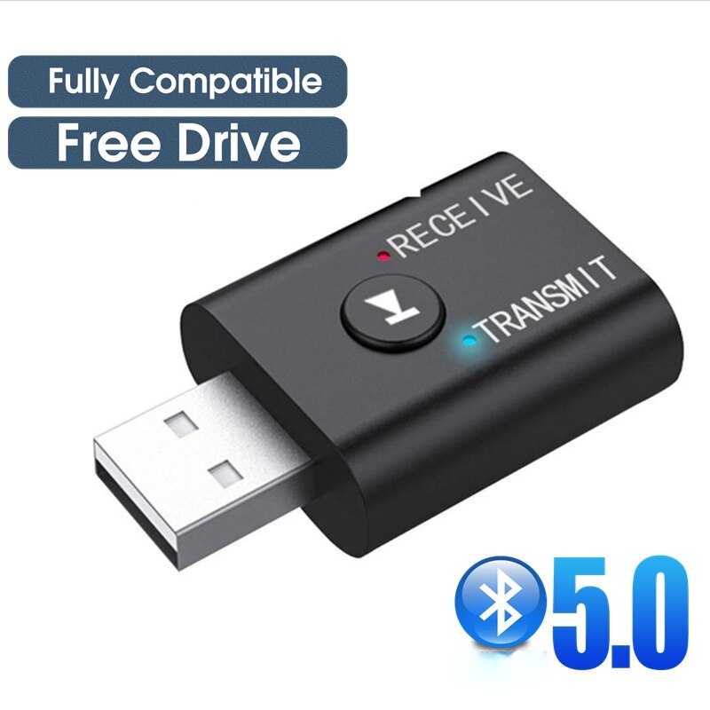 USB Bluetooth Receiver Transmitter Audio Bluetooth 5.0 Adapter For Car PC TV HD HiFi Receptor Wireless Adapter LCD 3.5MM AUX: Button Control
