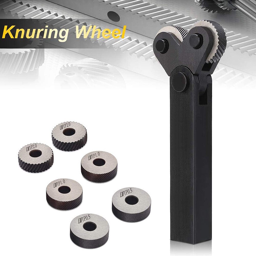 7PCS Knurling Tool 0.5/1/2mm Diagonal Dual Wheel Linear Knurl Set Steel Lathe Cutter Wheel Knurling Tool Holder Hob Set