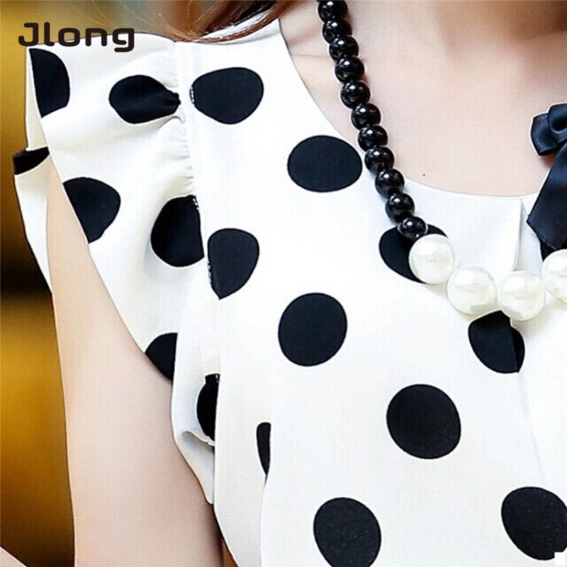 Mujer con lunares estampados Blusa de gasa Casual Camisa de manga corta Tops de verano