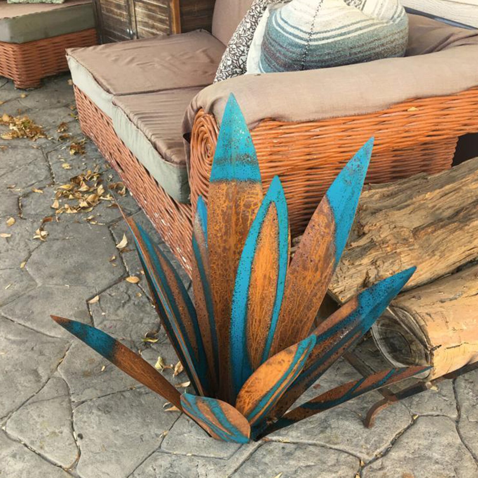 Rustik blå tequila skulptur samling agave plante have dekoration statue