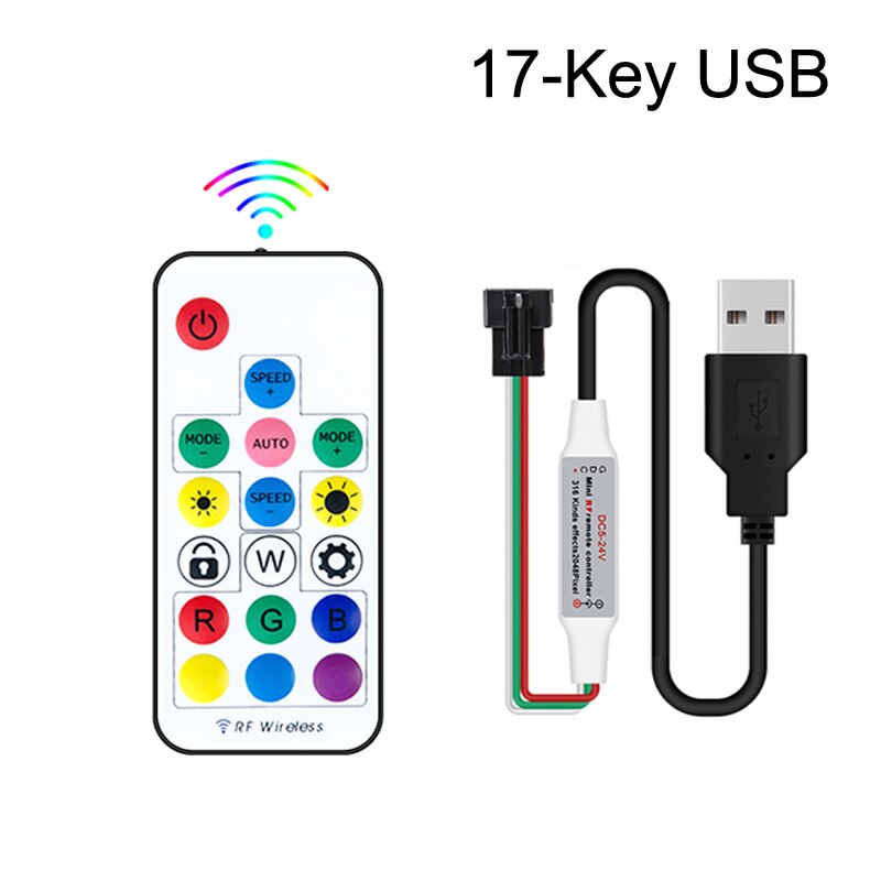 Rf Afstandsbediening 14-Key 17-Key 21-Key Mini 3-Key Draadloze Afstandsbediening Rgb Controller usb Dc 5 V-24 V Voor Led Strip WS2812 WS2811 1903: 17key USB