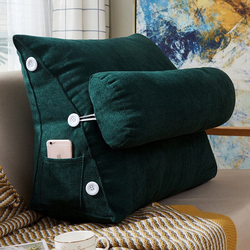 comfort velvet wedge bed reading pillow large big sofa bedside bed lumbar support cushion backrest back rest pain relief pillow: green