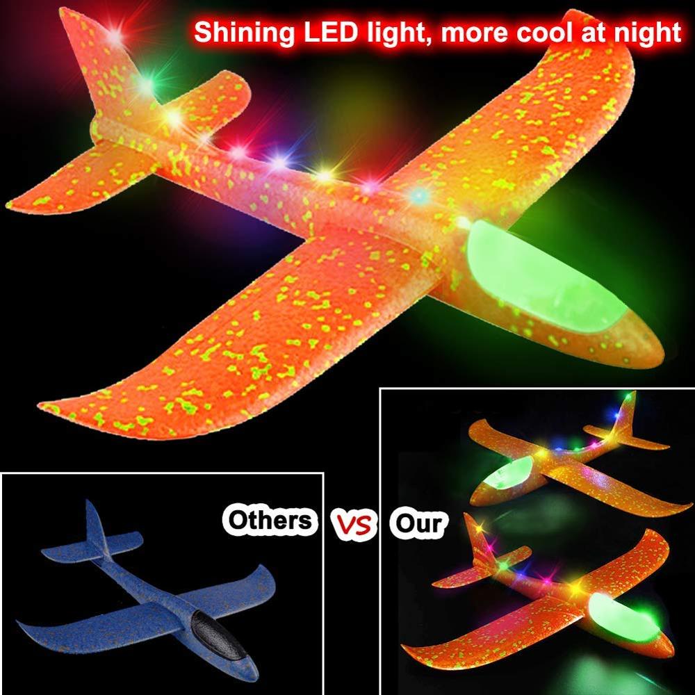 Foam Hand Throwing LED Airplanes toy, 48cm LED Flight Mode Glider Inertia Planes Model,Aircraft Planes for Kids Outdoor Sport