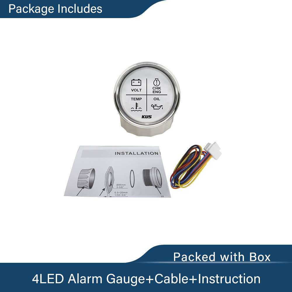Neue KUS 52mm Alarm Gauge Meter 9 ~ 32V Volt/Öl/Wasser Temp/Check Engine 4 LED Alarm Anzeige Gauge fit Auto Boot Mit Hintergrundbeleuchtung