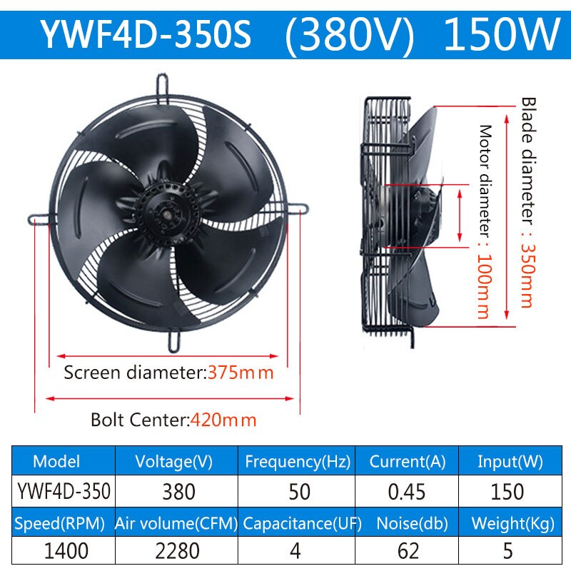 150W Externe rotor axiale ventilator YWF4E/4D-350S condensor ventilator 220/380V