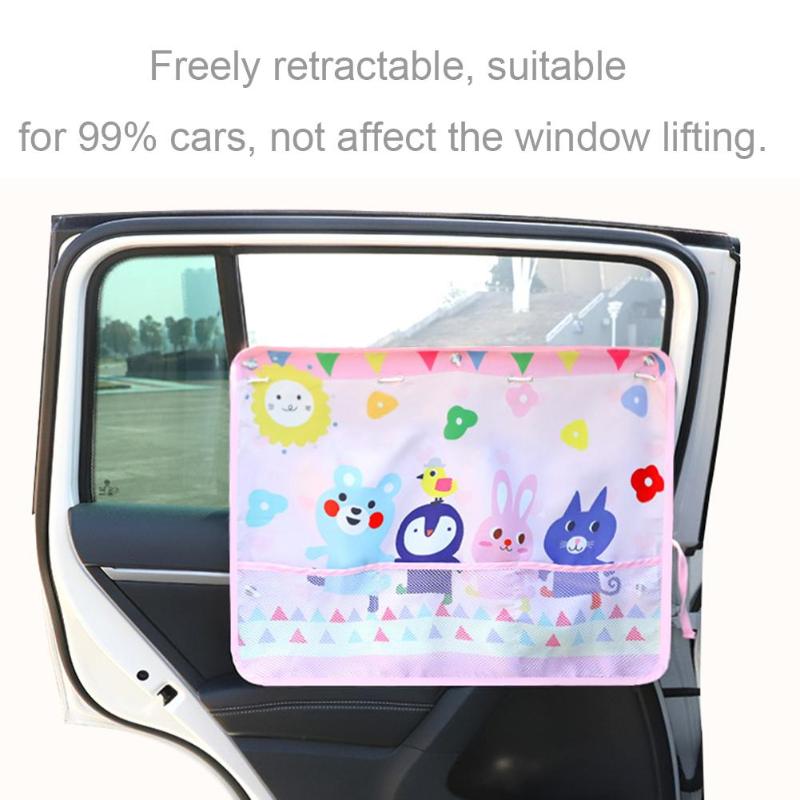 Cartoon patroon auto auto achter zijruit zonnescherm gordijn kind kinderen zonnebrandcrème hoes uv-bescherming met opbergnet