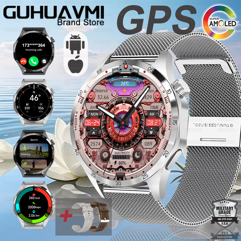 2025 tendências da moda novo gps relógio inteligente masculino freqüência cardíaca amoled nfc ip68 à prova dip68 água relógios esportivos bluetooth chamada twatch para huawei: Rosa