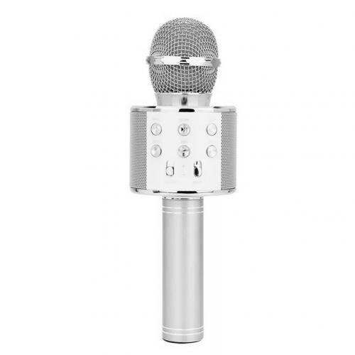 Micrófono inalámbrico con Bluetooth para Karaoke, altavoz , reproductor de mano, grabador para cantar para niños: Plata