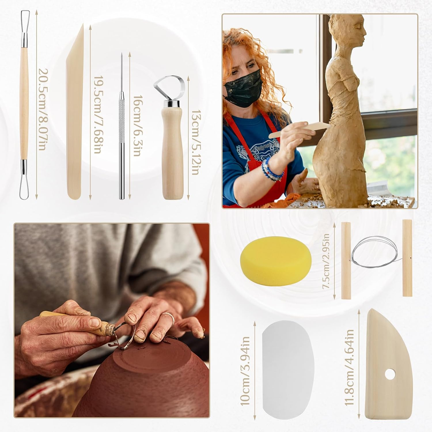 Keramische gereedschapsset, 8/17-delige polymeerklei gereedschap, model klei snijgereedschapsset, aardewerk CarvingTools, trimmen, embossingpatronen