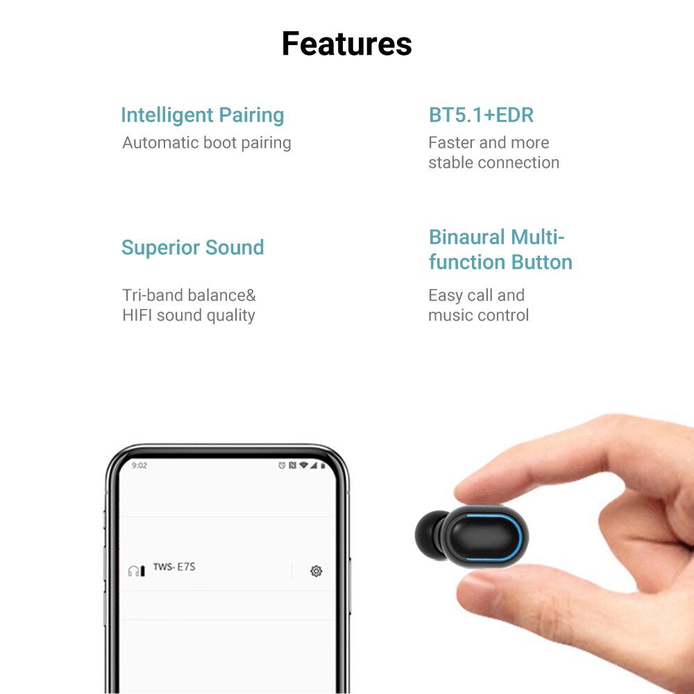 E7S TWS Bluetooth earphone True Wireless Headphones 5.0 Earbuds Wireless Portable Mini Bass HIFI Sound Stereo Sport Headset