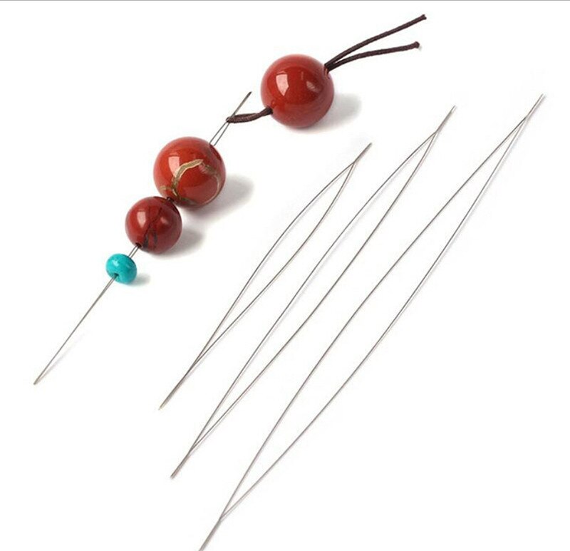 Aguja para abalorios bordada plegable de ojo grande de acero de 9 uds, agujas de costura de hilo de tamaños surtidos, herramienta de joyería