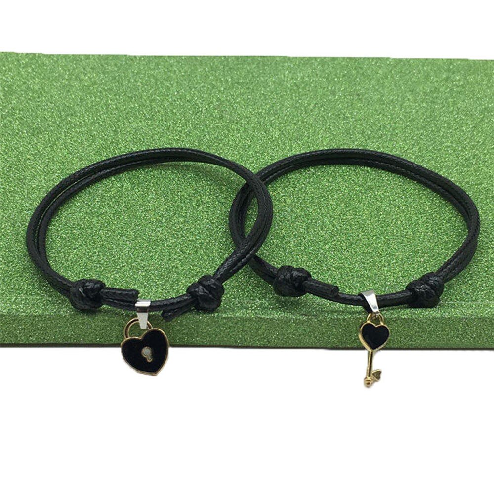 2 teile/los Paar Armbinde Legierung Schlüssel Herz sperren Charme Armbinde Seil Armbinde Frauen Liebhaber Handgemachten Schmuck: schwarz