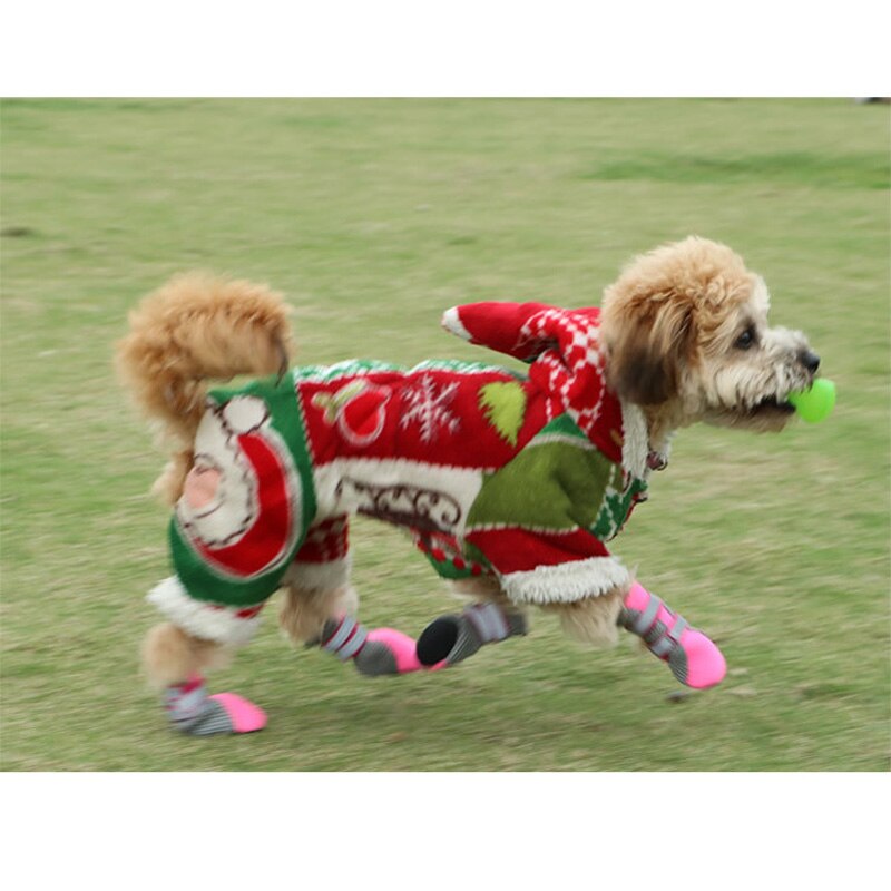 4Pcs/Set Booties Pet Dog Shoes Anti Slip Rain Boots Small Dogs Cotton Waterproof For Small Dog Clothes Pet Supplies