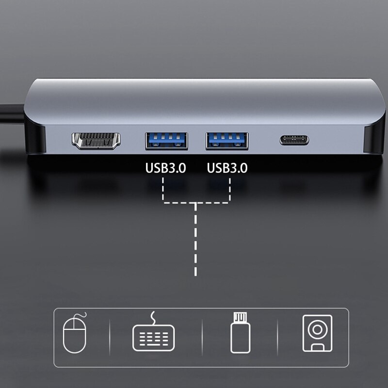 Usb c hub-adapter met pd-oplader, 4k usb c naar hdmi, multipoort usb 3.0 -poorts sd/tf-kaartlezer voor ipad