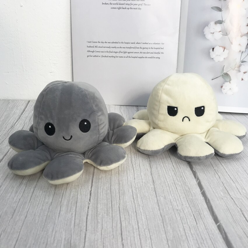 Flip Octopu Stuffed Plush Doll Different Sides To Show Different Moods Soft Simulation Reversible Plush Toy For Children: E-20X20X10cm