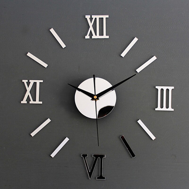 Roman Numerals Frameless Large Acrylic Mirror Surface 3D DIY Wall Clock Home Office School Wall Decor Clock Stickers: HW215S