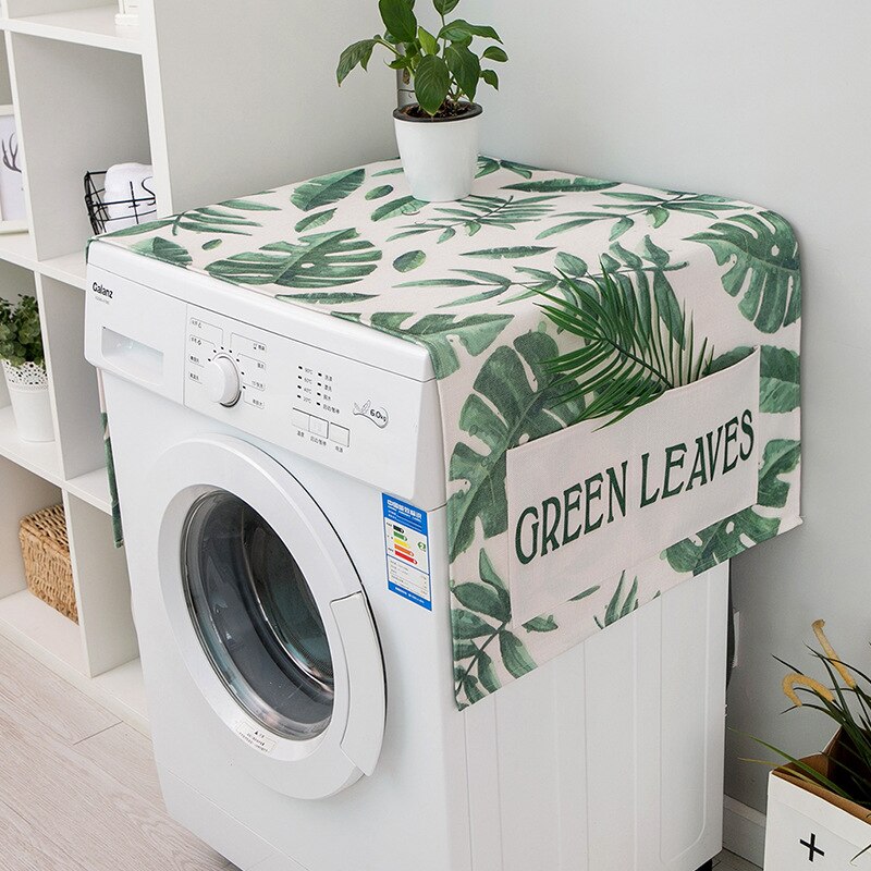 Nordisk grøn plante vaskemaskine dække køleskab mikroovn bomuld linned vandtæt dækning: 1