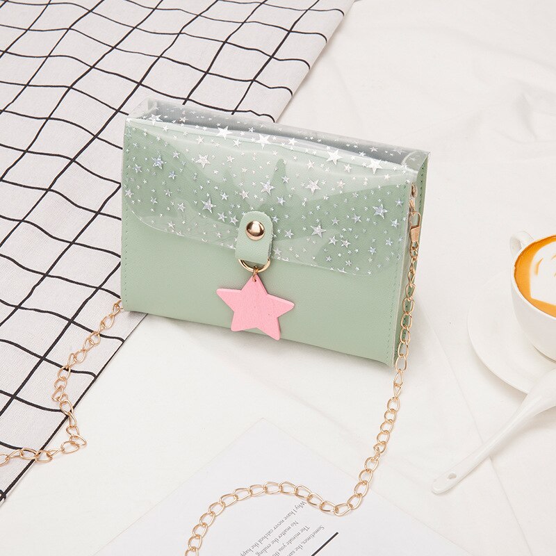 Koreaanse stijl dames schoudertas met sterhanger, slingbag met pailletten, mini-tas, handtassen en avondtassen: Groente