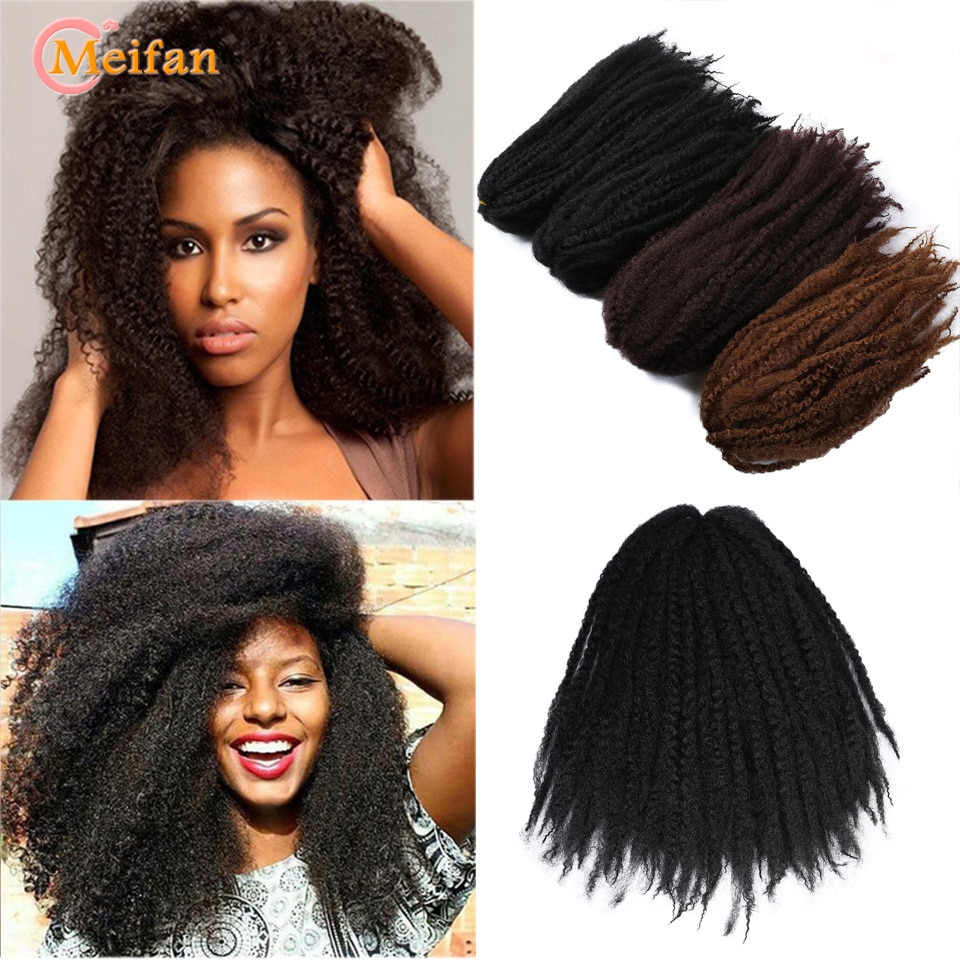 Meifan afro kinky twist hår hæklede fletninger blødt flet hår 18 tommer krøllet hæklet fletning hårtilbehør