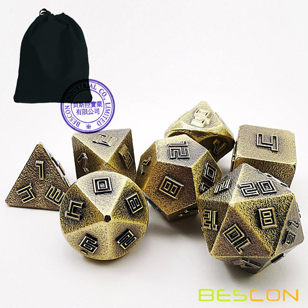 Bescon Copper-Ore Lode Solid Metal Dice Set, Raw Metal Polyhedral D&D RPG 7-Dice Set