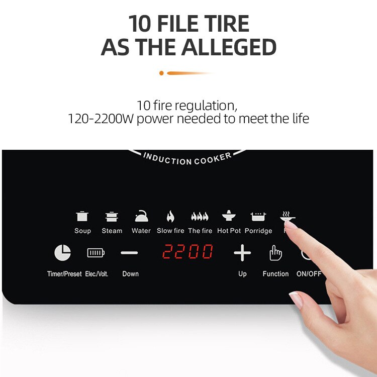 Caldera de inducción eléctrica, placa de cocina inteligente resistente al agua, 110 W, 220V/2200 V
