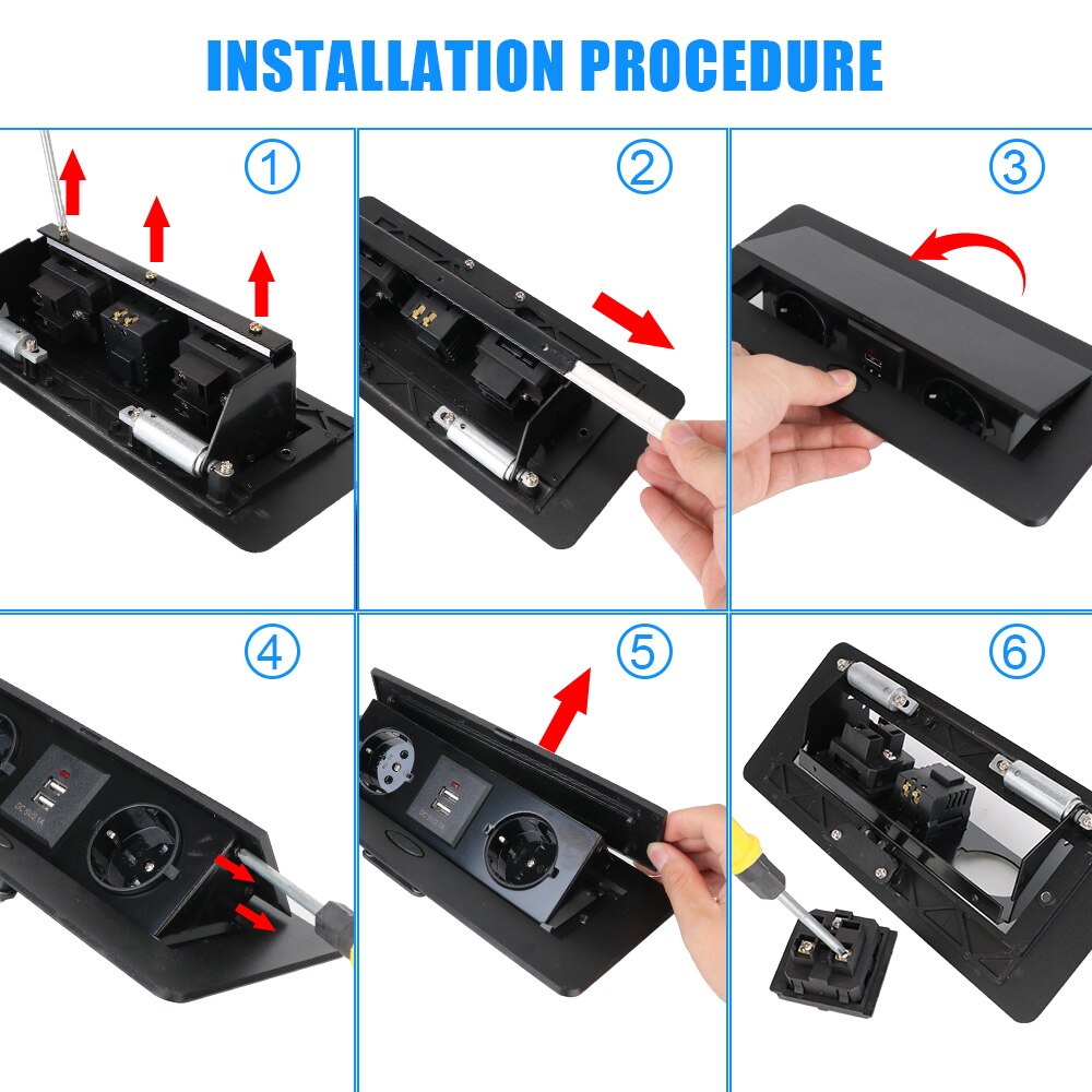 Desktop Socket Table Outlet 2 3 EU Socket With USB Charging Black Silver For Meeting Room Aluminum Alloy Cover