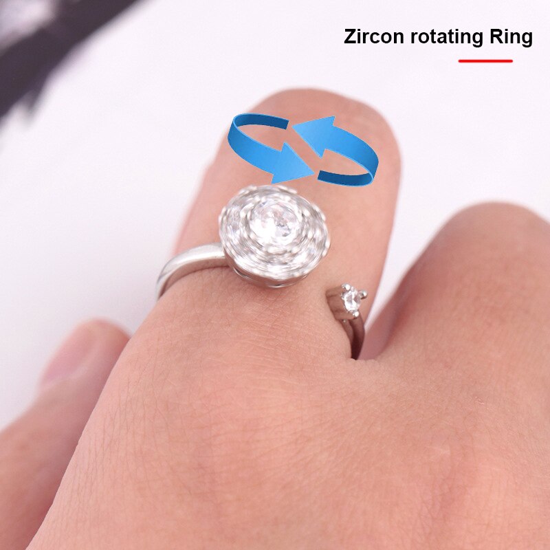 Anillo giratorio de circón para aliviar el estrés, anillo de cobre brillante de Circonia cúbica, anillo abierto Ajustable para de San Valentín