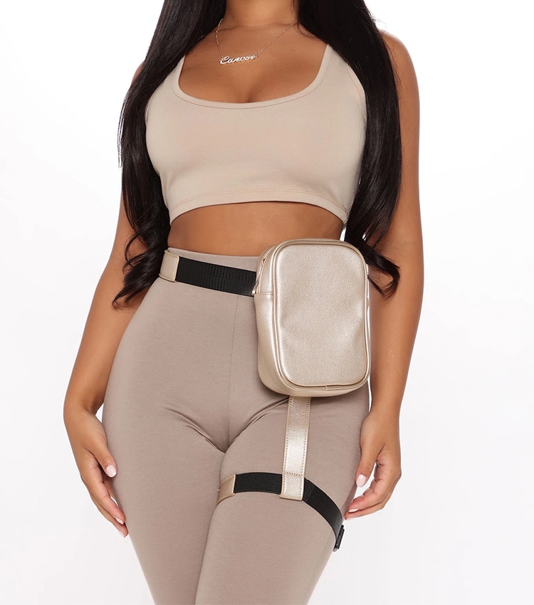 BQ INS-riñonera de cuero para mujer, cinturón de pierna para la cintura, bolso para chica, para senderismo al aire libre y motocicleta: Oro
