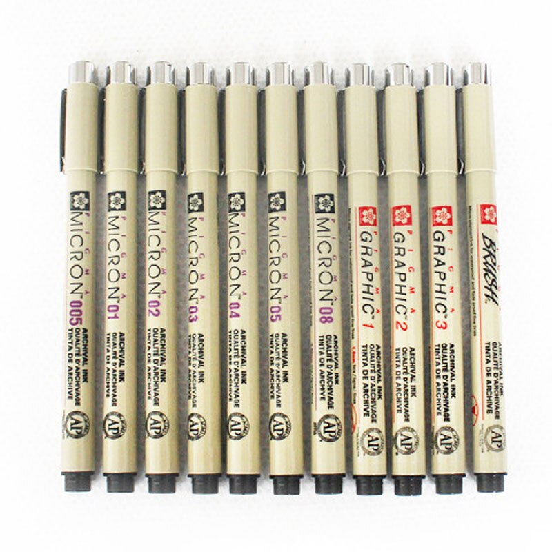 Plastic Multi Purpose Quick Dry Micron Pens Cherry Blossom Signature Pen Hand-drawn Waterproof Sketch Needle Pen Black Ink 1Pcs