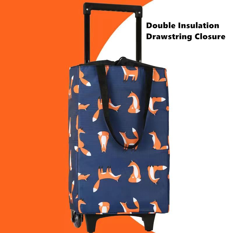 Opvouwbare Boodschappentas Vrouwen Grote Pull Winkelwagen Boodschappentassen Voor Organisator Draagbare Groenten Trolley Tassen Op Wielen De markt: Drawstring fox