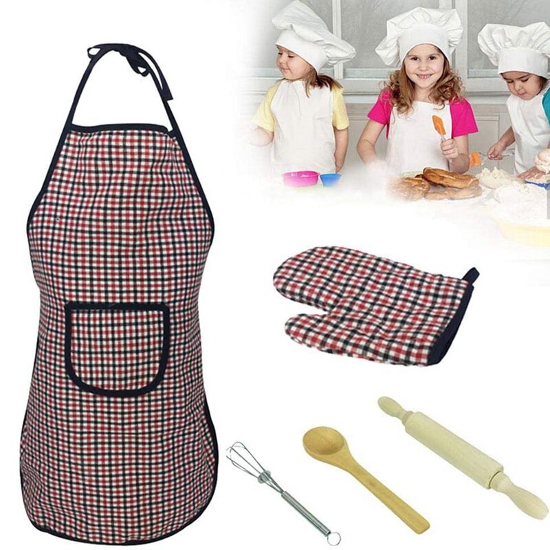 Kids Baking Chef Set Children Bakeware Kit Include Apron Cooking and Baking Set Chef Role Pretend Play Costume