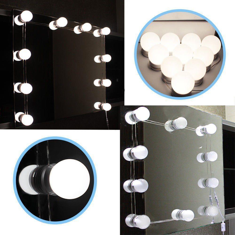 Makeup Mirror Vanity 10 LED Light Bulbs Kit USB Charging Port Cosmetic Make Up Mirrors Bulb Adjustable Brightness Light #288348