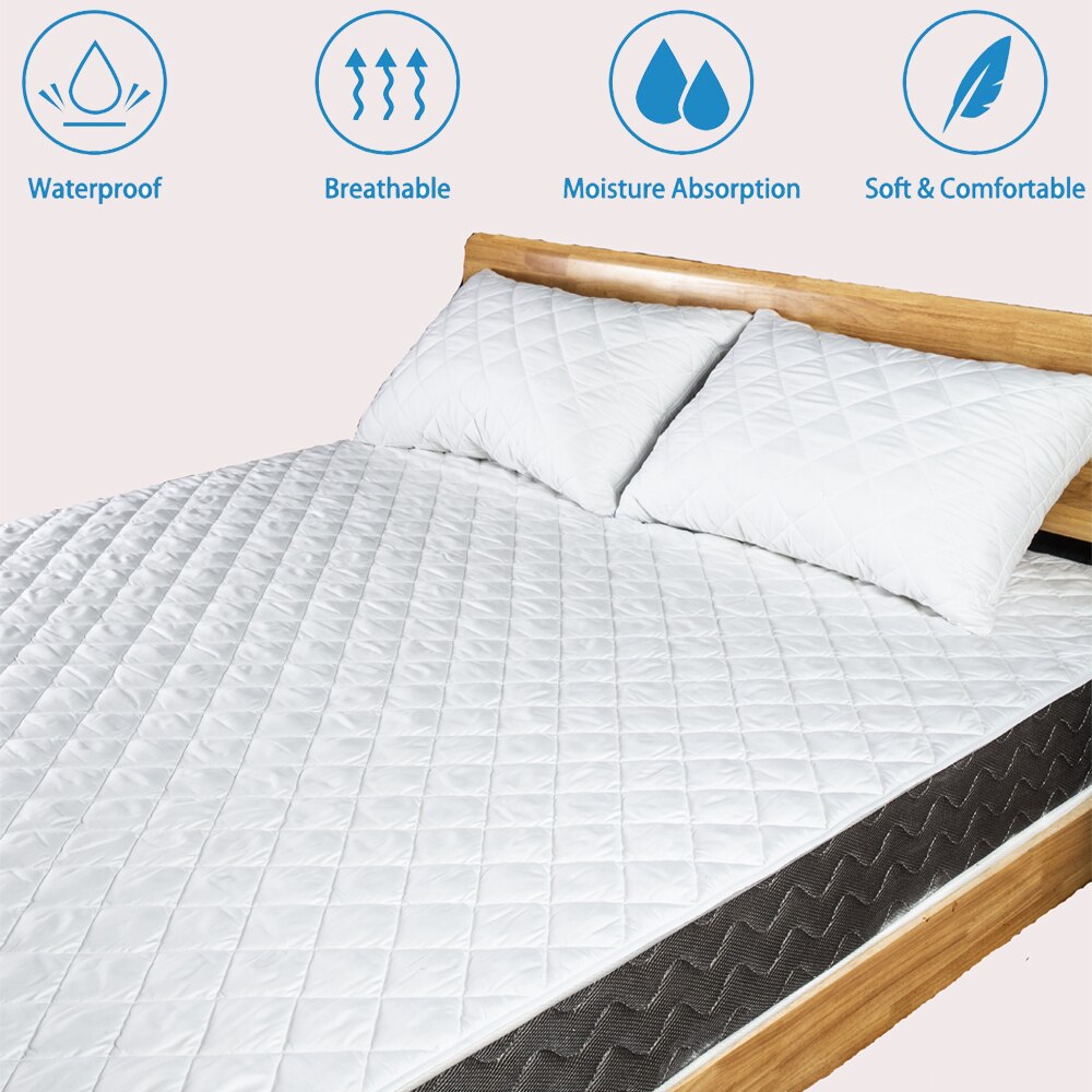 Lfh børstet quiltet vandtæt sengebetræk med elastikbånd flad ark stil madras pad betræk til skum madras anti mider