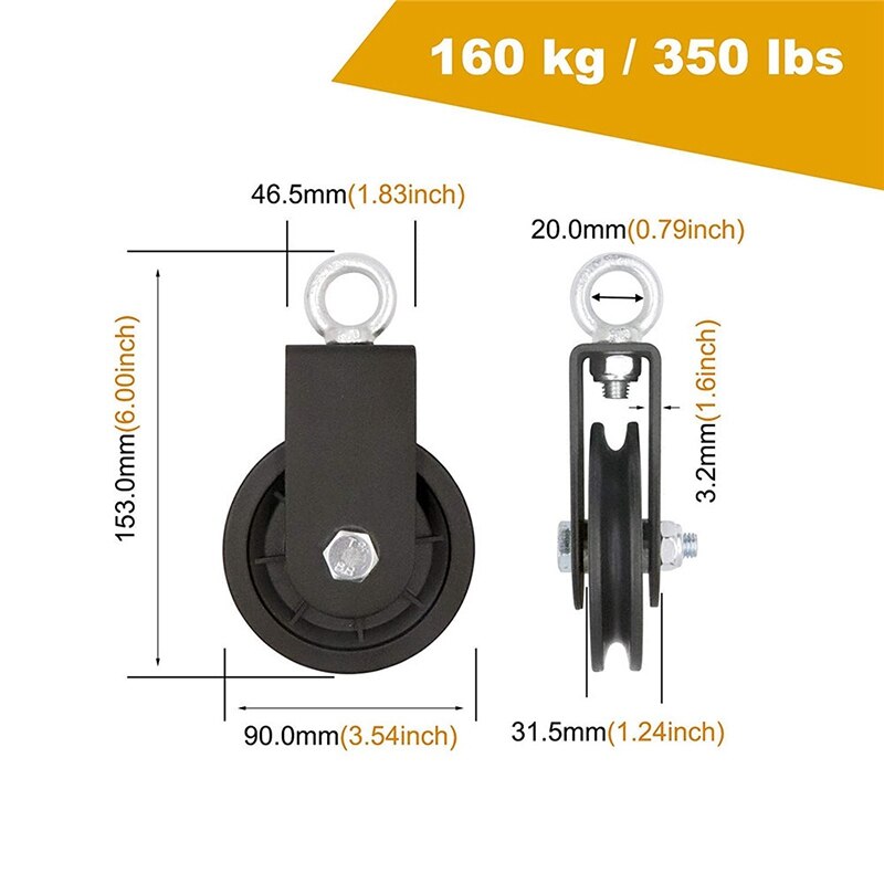 90Mm Kabel Katrol 360 Graden Ultra-Stille Afneembare Roterende Tractie Wiel Voor Lat Katrol Systeem Lifting Blok Lift