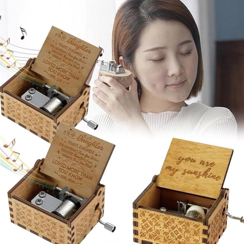 Antieke gesneden houten muziekdoos mijn zonneschijn liefde papa decoratie liefdeskist kerst verjaardag moeder anonieme moeder stuur  c1 g 3