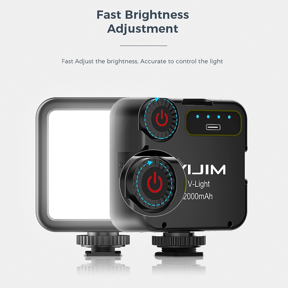 VIJIM v-light Mini luz LED para vídeo fotografía luz de relleno 5500K CRI95 + regulable con soporte de zapata fría para Smartphone Cámara Vlog